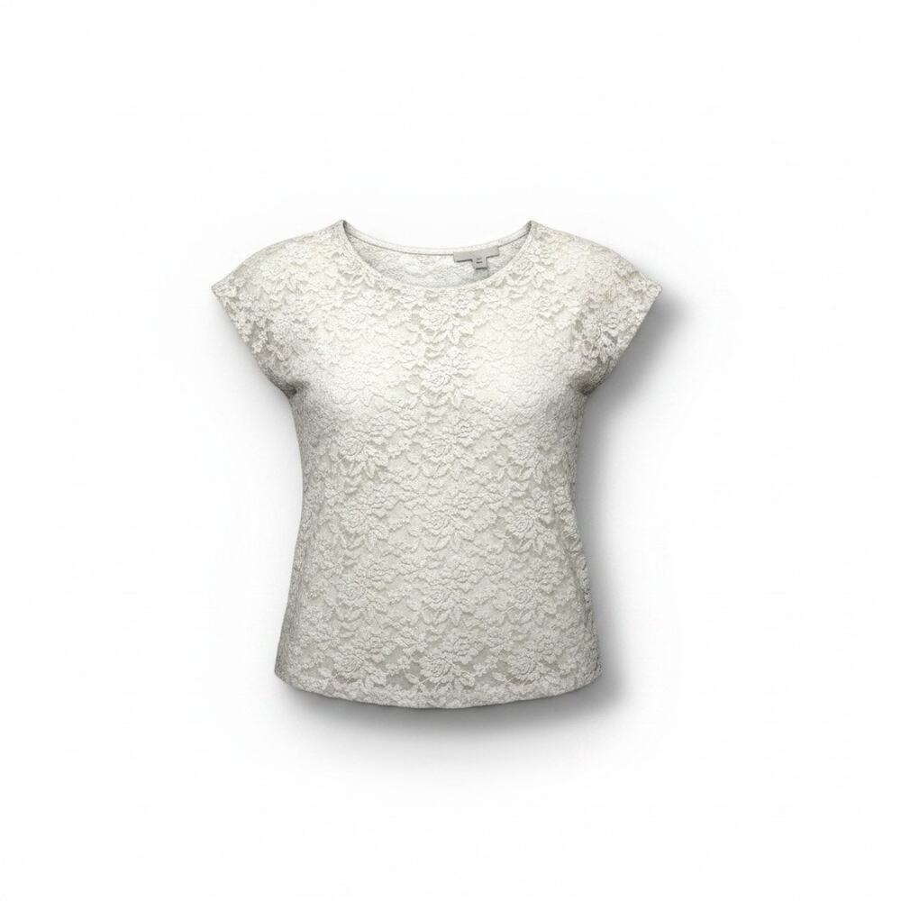 Y2K Mossimo Cream Lace Sheer Button-Back Shell Top Size Small